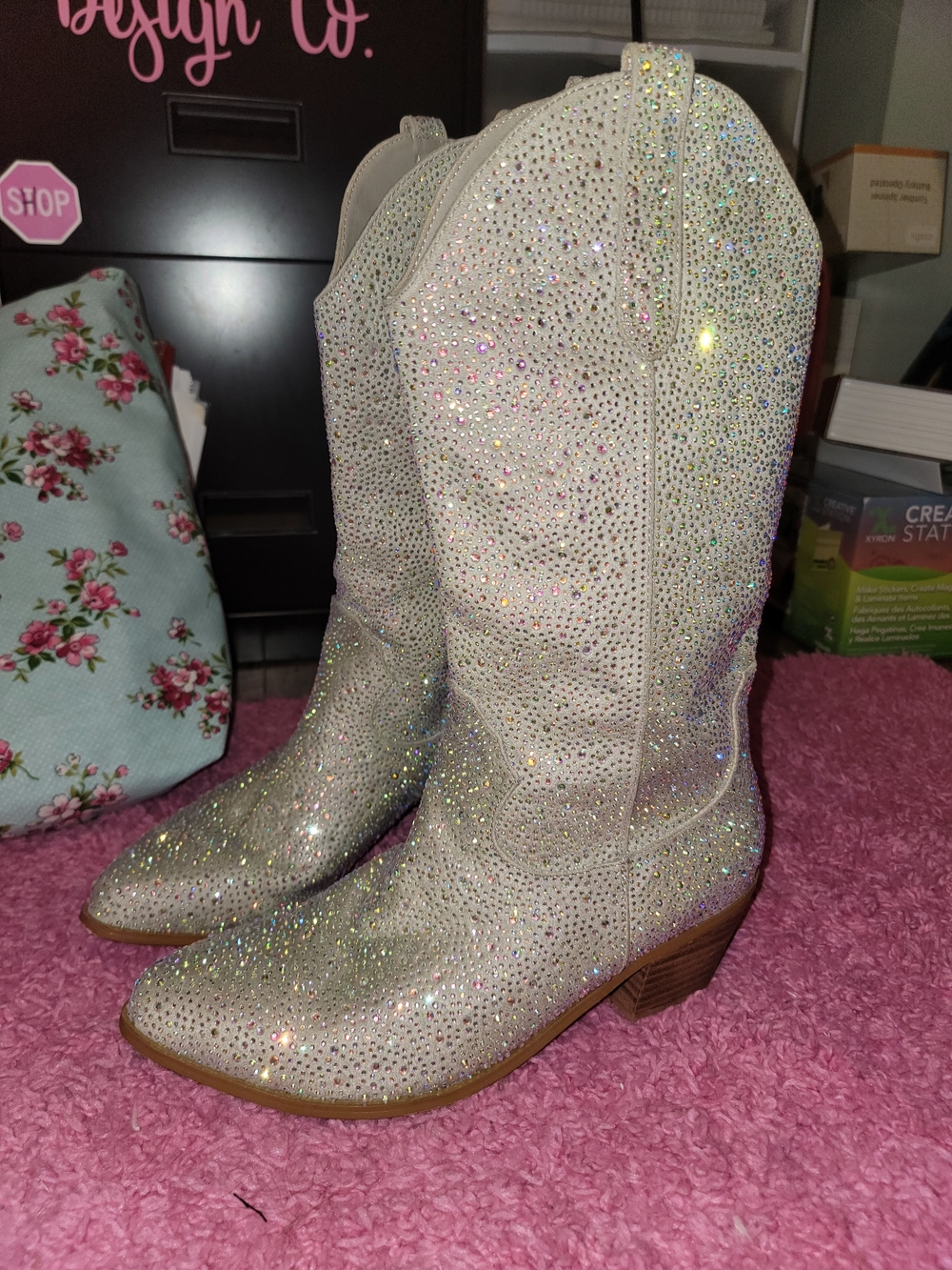Women's Sparkling Cream Cowboy Boots - Rhinestone Western Boot